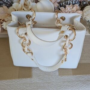 Elegant White Handbag with Gold Accents